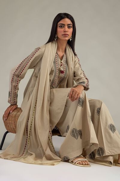 Embroidered | Cotton Dobby | Beige Cotton Kurta | USD 40.00