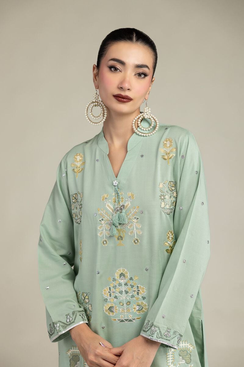 Embroidered | Raw Silk | Floral Embroidered Kurta | USD 45.00