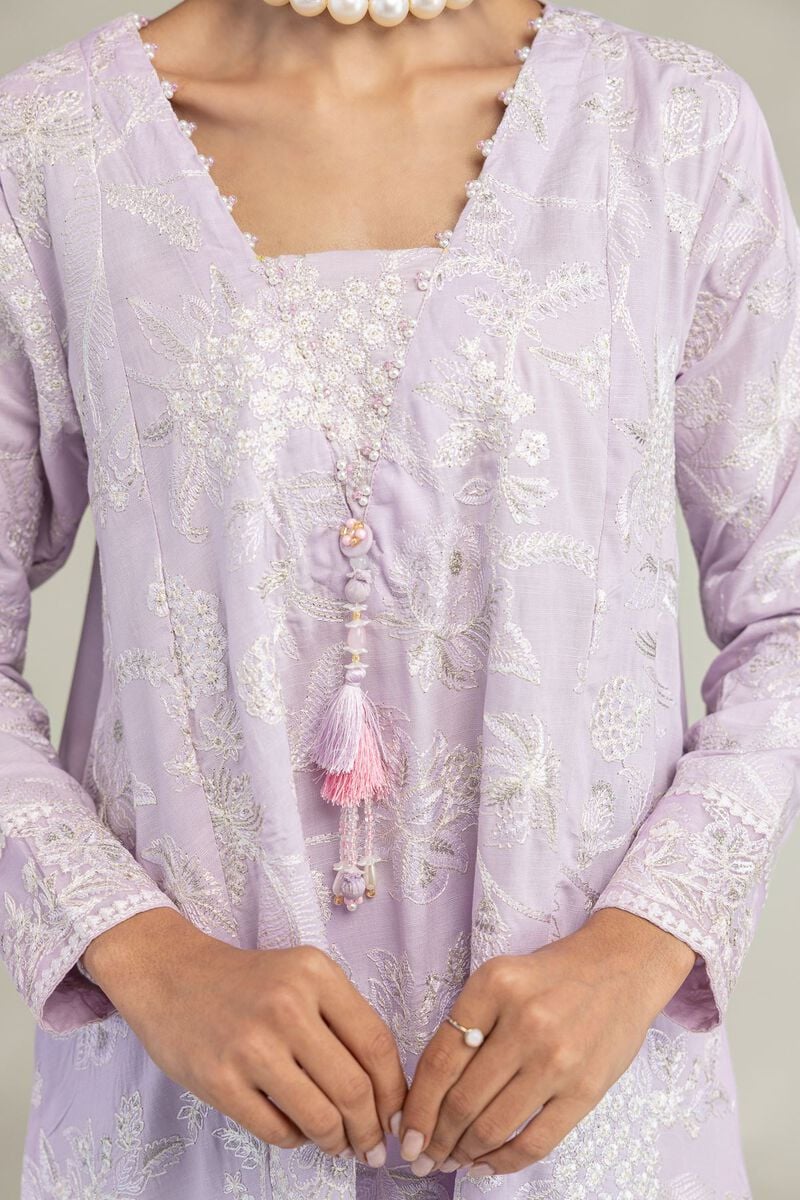 Embroidered | Raw Silk | Floral Lavender Kurta | USD 65.00