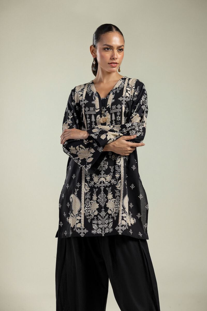 Printed | Cambric | Floral Black Kurta | USD 30.00