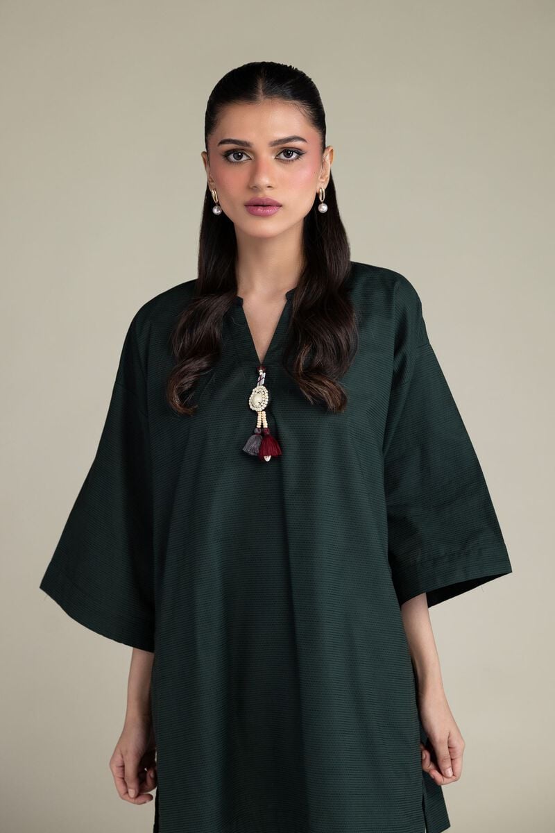 Dyed | Textured Cotton Viscose | V-Neck Cotton Kurta | USD 35.00