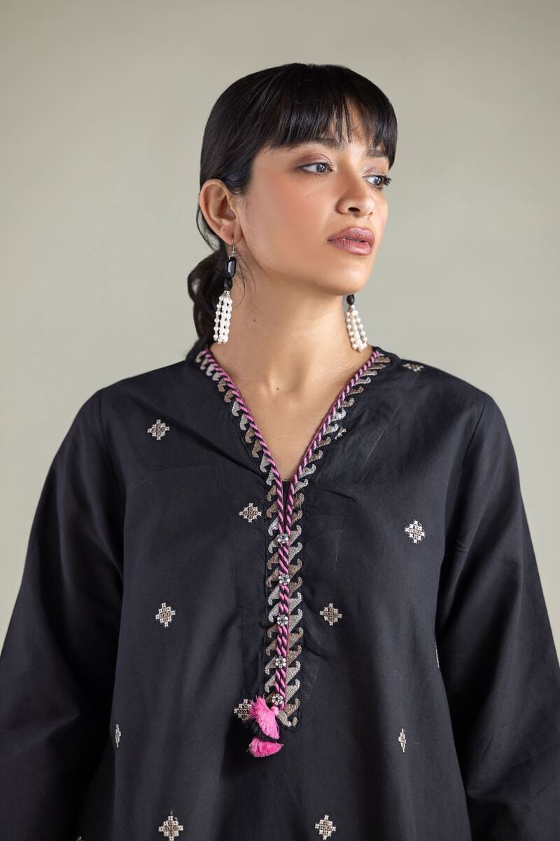 Embroidered | Cambric | Black 2-Piece Tailored | USD 45.00