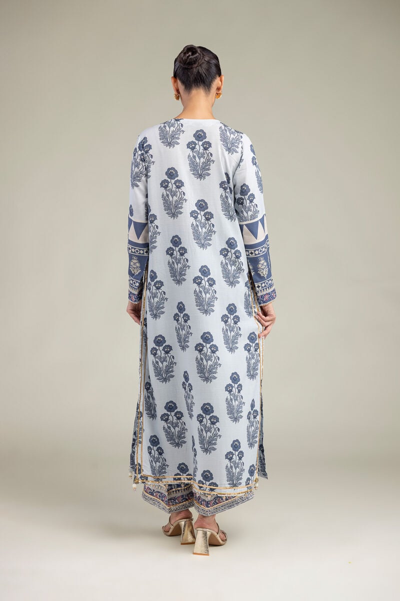 Embroidered | Raw Silk | Floral Blue Kurta | USD 65.00