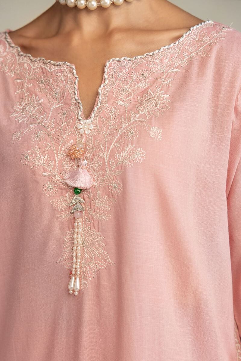 Embroidered | Raw Silk | Pink Silk Kurta | USD 65.00