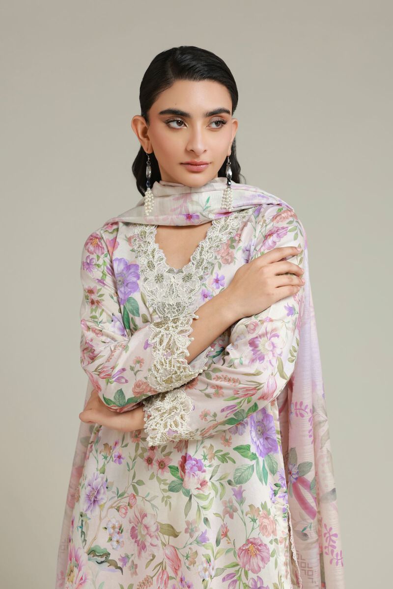 Printed | Satin | Tailored 3 Piece | USD 75.00