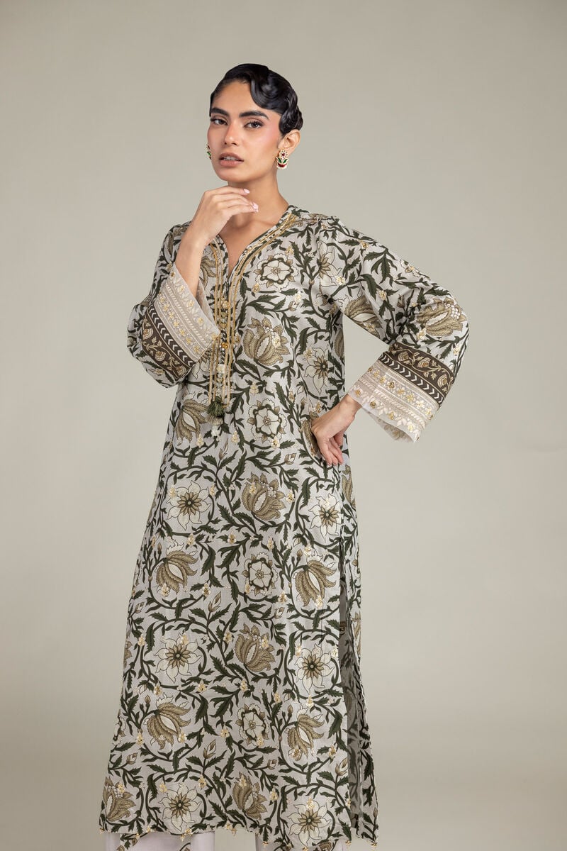Embroidered | Raw Silk | Floral Silk Kurta | USD 60.00