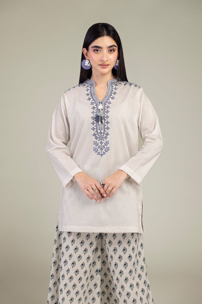 Embroidered | Cambric | White V-Neck Kurta | USD 35.00