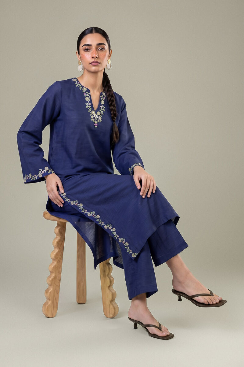 Embroidered | Light Khaddar | Embroidered Navy Kurta | USD 40.00