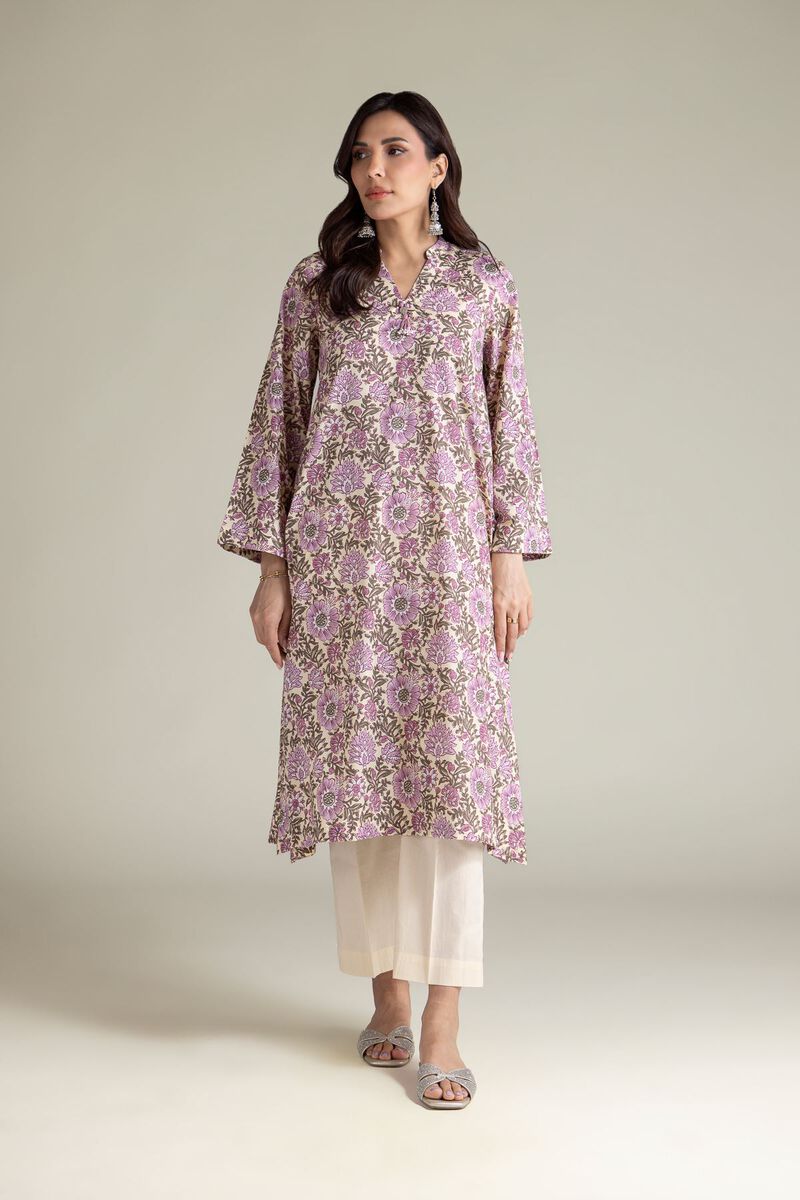 Embroidered | Cambric | Beige V-Neck Kurta | USD 30.00