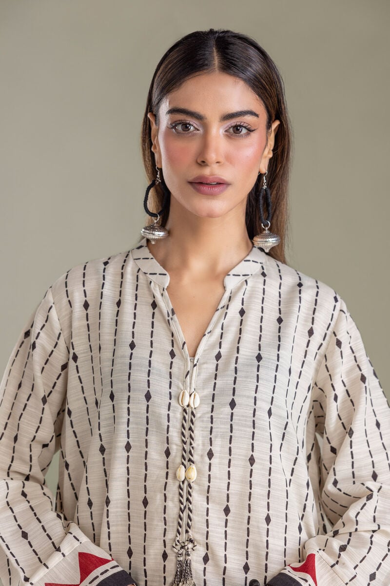 Printed | Light Khaddar | Off-White Khaddar Kurta | USD 40.00