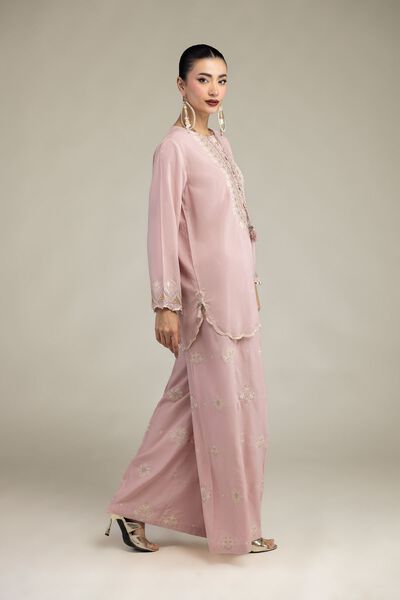 Embroidered | Raw Silk | Floral Pink Pants  | USD 35.00