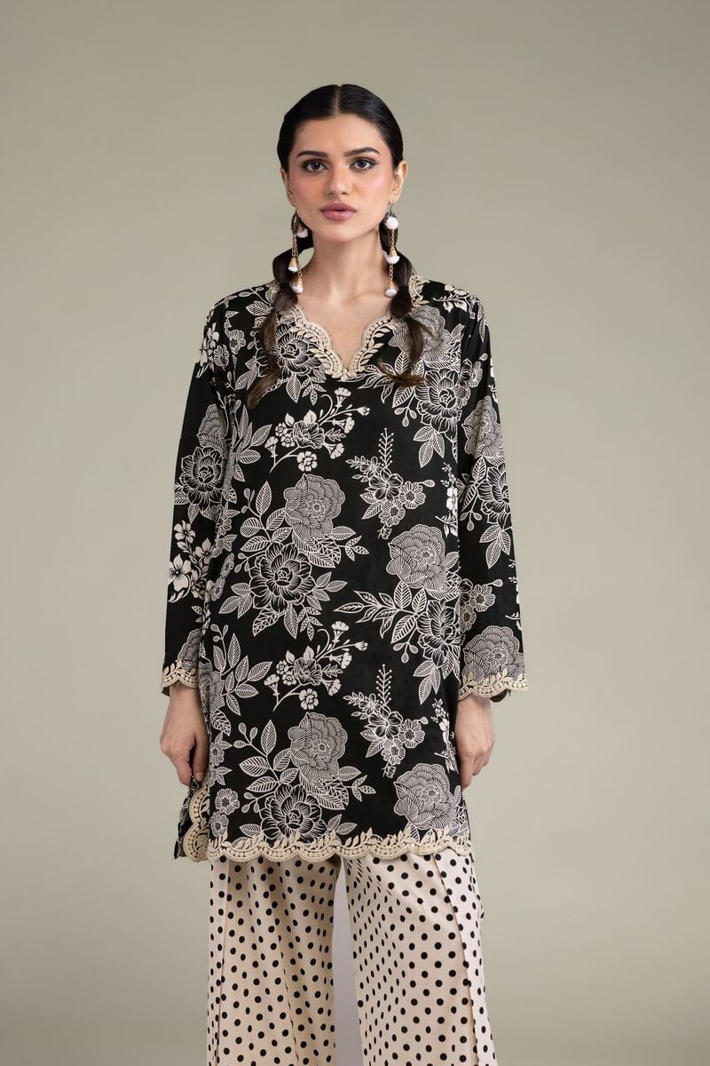 Embroidered | Cambric | Black Floral Kurta | USD 40.00