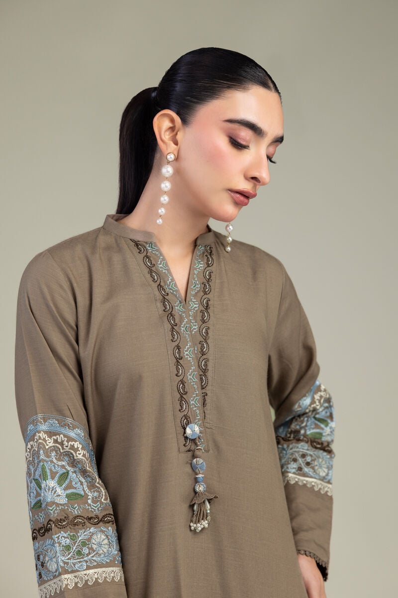 Embroidered | Raw Silk | Brown Silk Kurta | USD 55.00