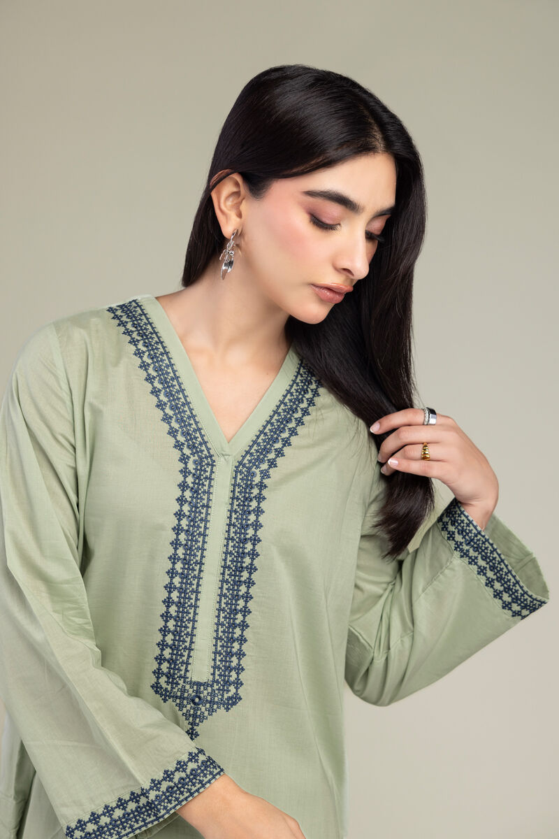 Embroidered | Cambric | Long Mint Kurta | USD 35.00
