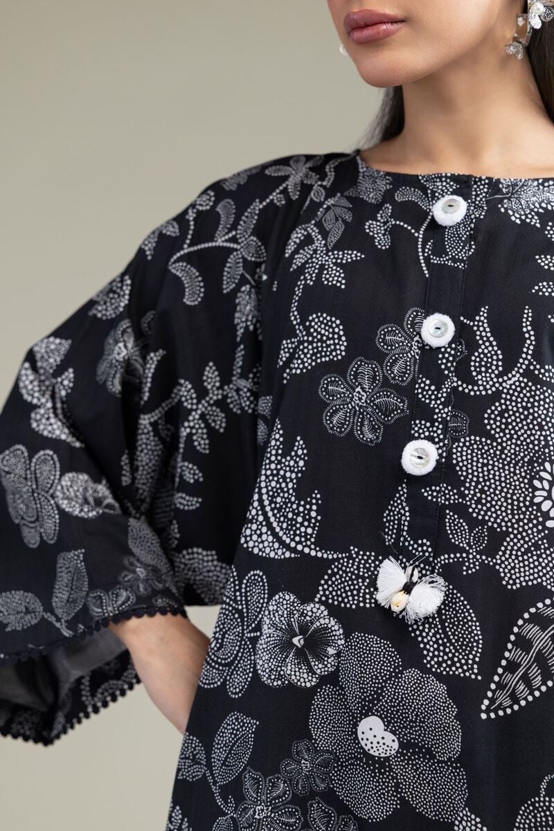 Printed | Cotton Dobby | Black Longline Kurta | USD 35.00