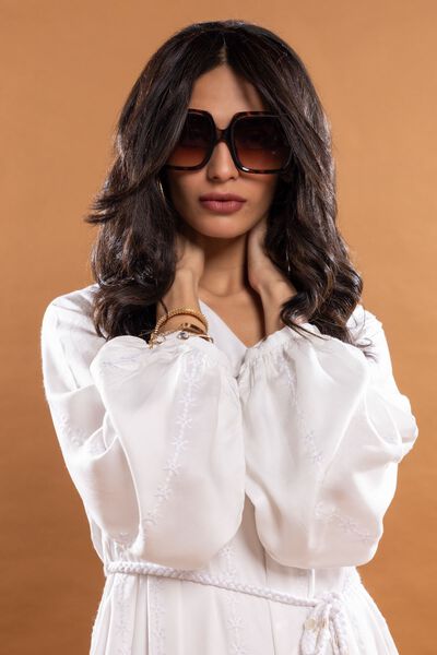 Belted Dress, WHITE, hi-res