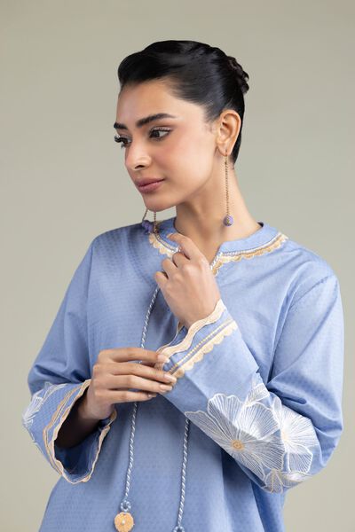 Embroidered | Cotton Dobby | Floral Scalloped Kurta | USD 40.00