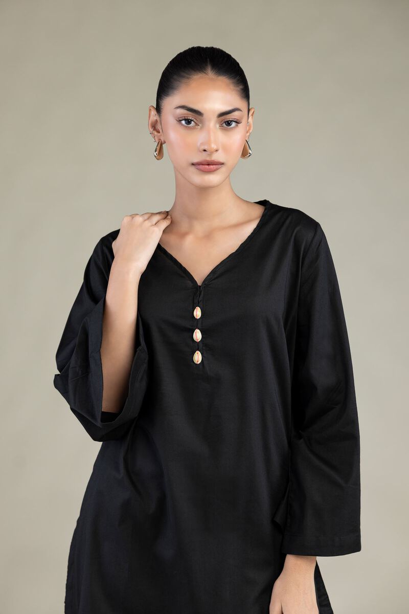 Dyed | Cotton Viscose | Black Solid Kurta | USD 40.00