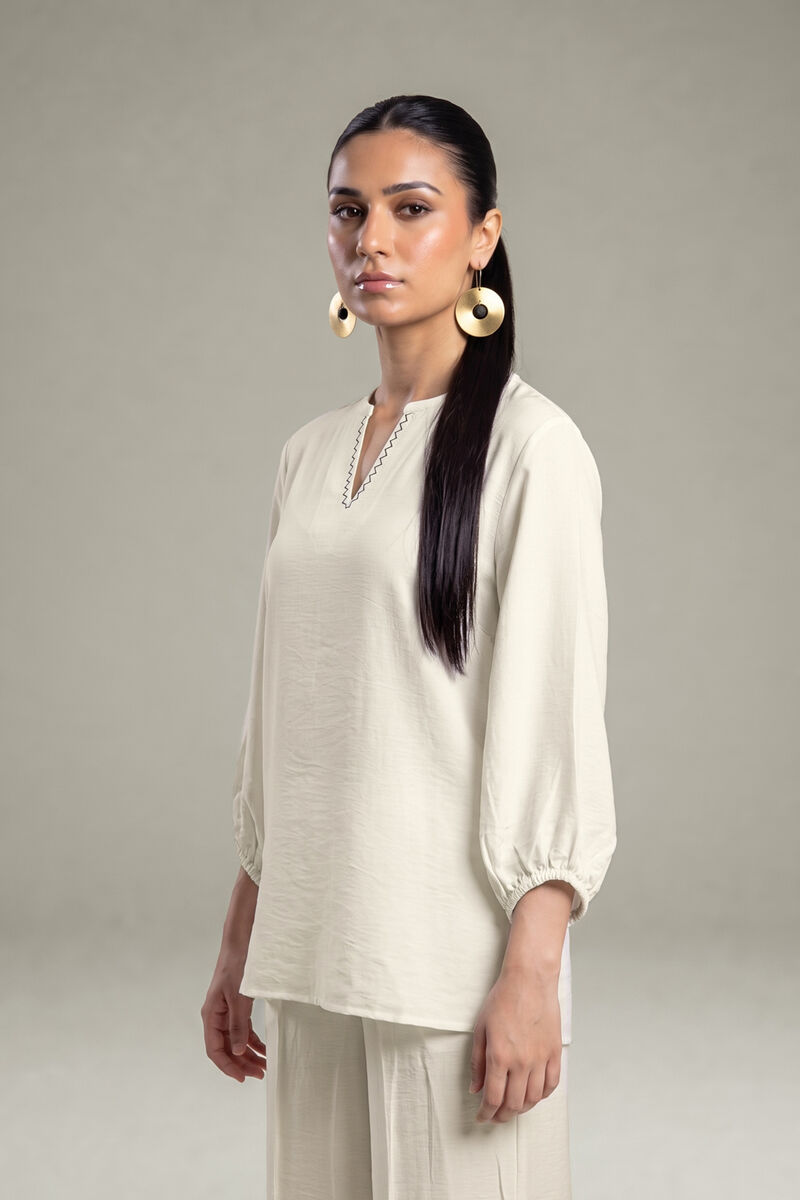 Dyed | Crepe | Short Solid Blouse | USD 40.00