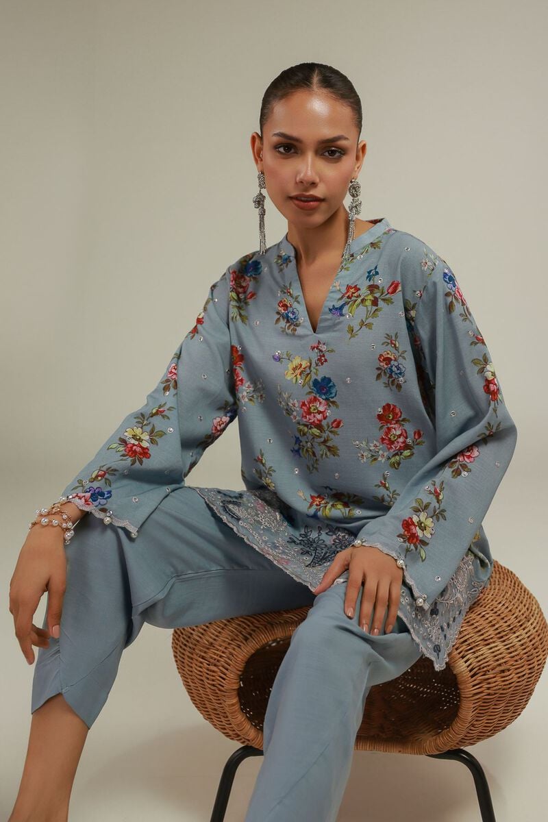 Embroidered | Raw Silk | Floral Lace Kurta | USD 55.00