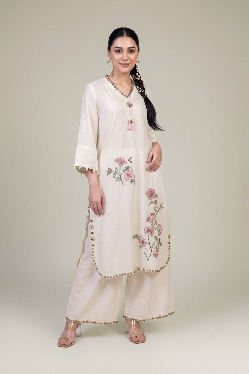 Embroidered | Raw Silk | Silk V-Neck Kurta | USD 60.00