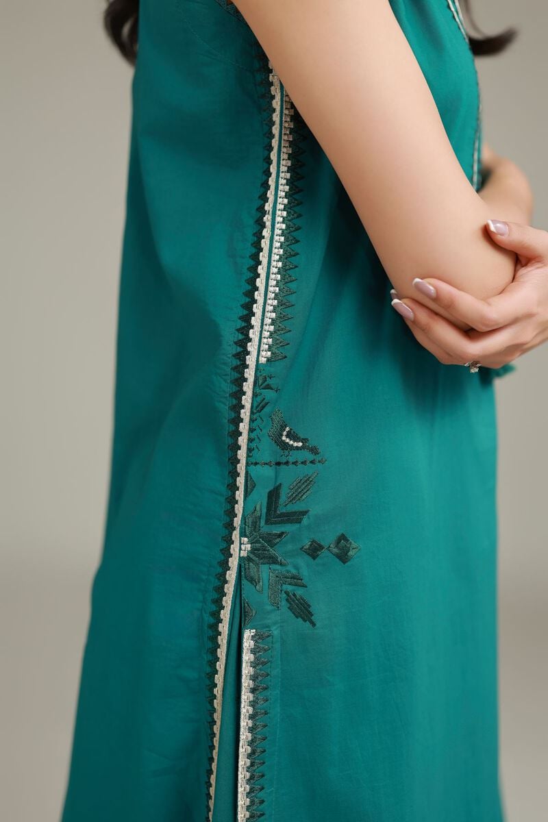 Embroidered | Cambric | Teal Cambric Kurta | USD 40.00