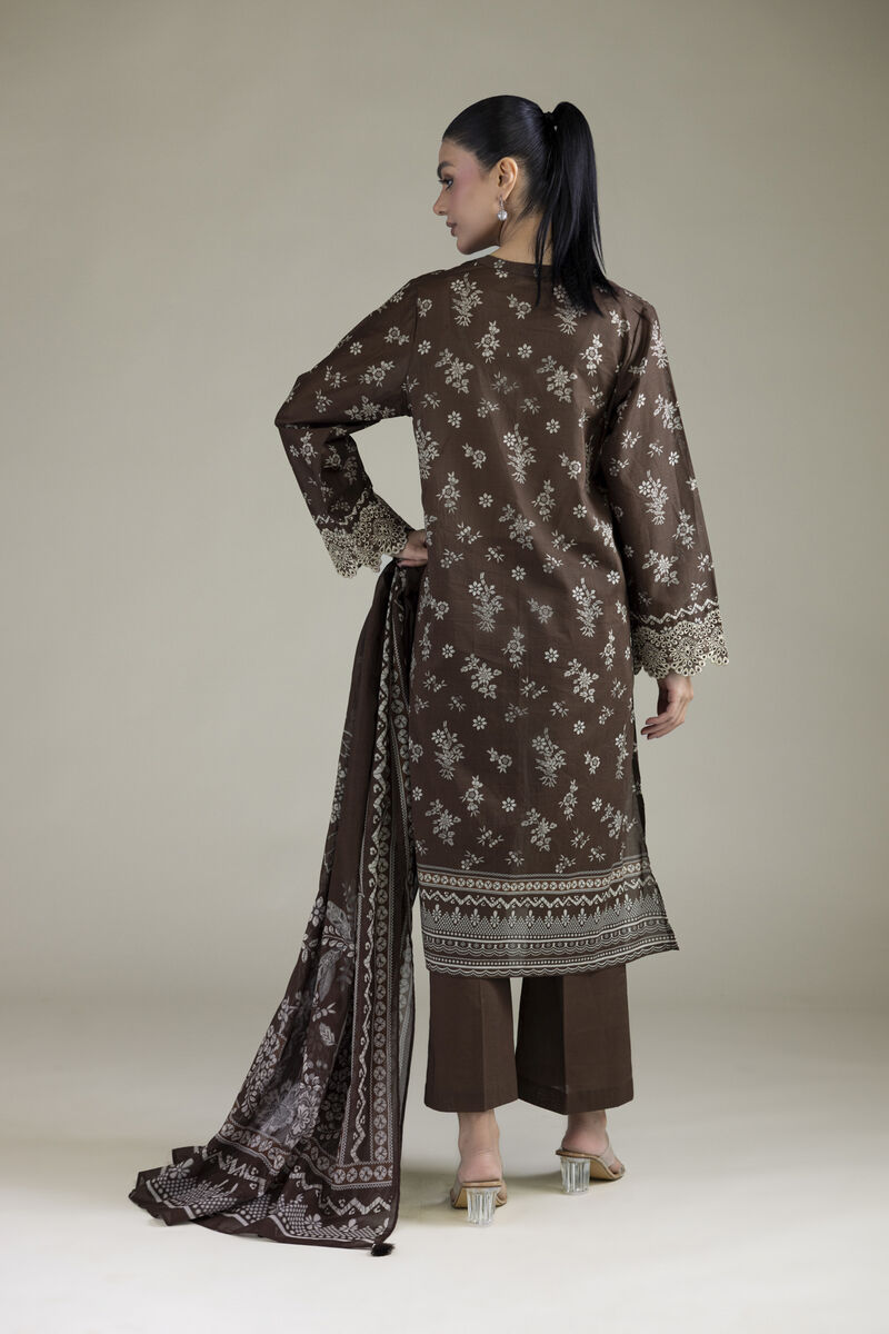 Embroidered | Cambric | Brown Tailored 3-Piece | USD 70.00