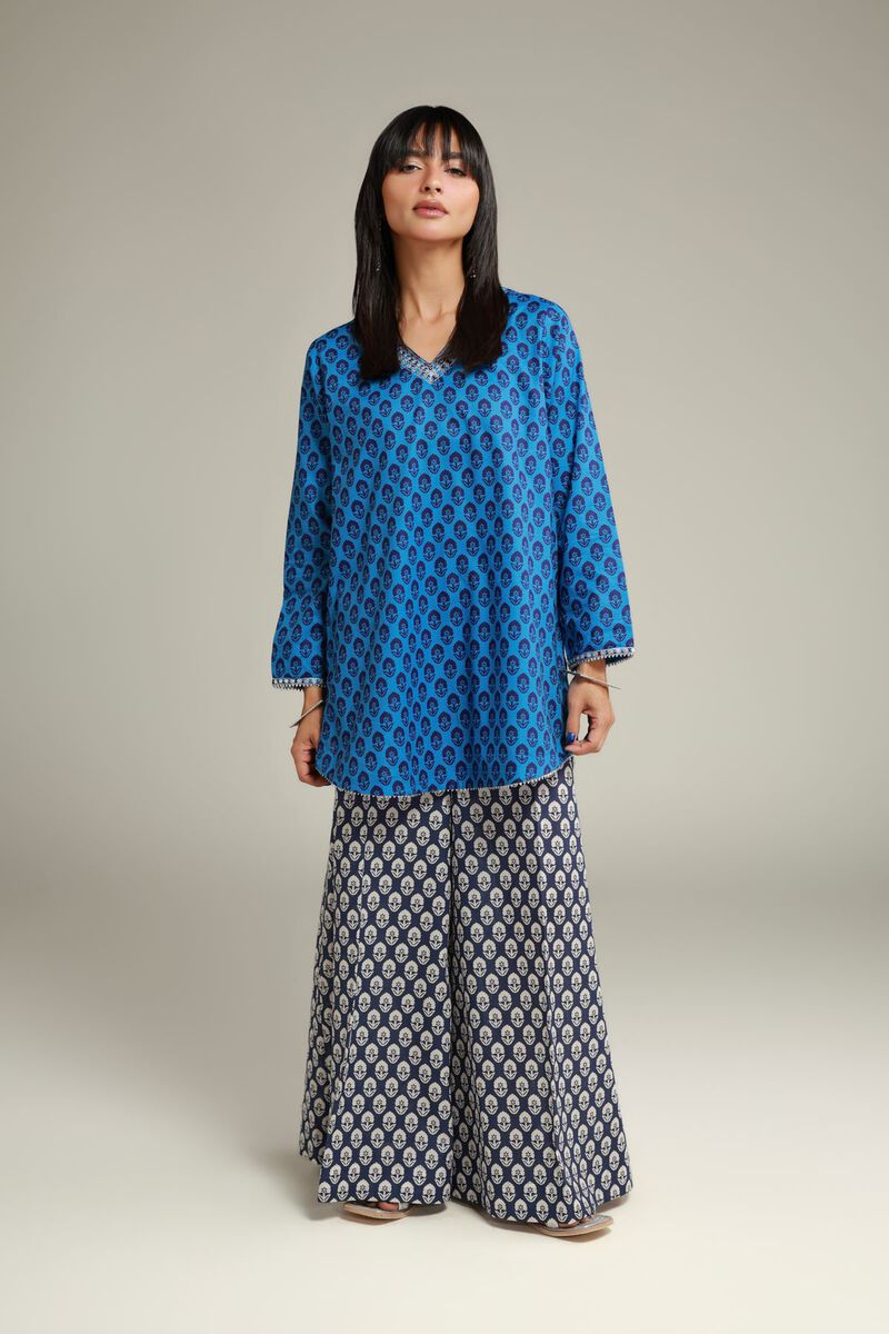 Embroidered | Cambric | Short Blue Kurta | USD 30.00