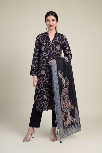 Embroidered | Raw Silk | Black Solid Pants | USD 30.00