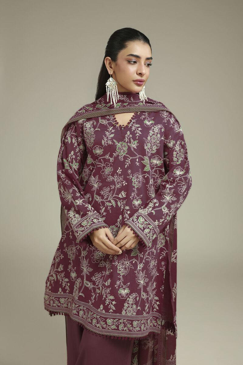 Printed | Cambric | Tailored Maroon Set | USD 65.00