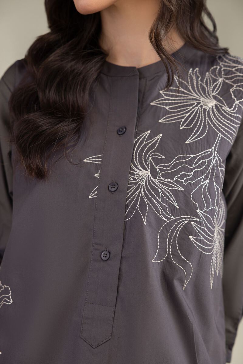 Embroidered | Poplin | Gray Poplin Shirt | USD 35.00