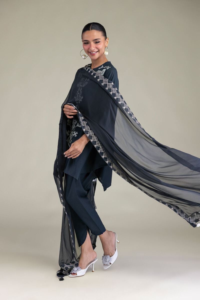Embroidered | Chiffon | Chiffon Navy Dupatta | USD 35.00
