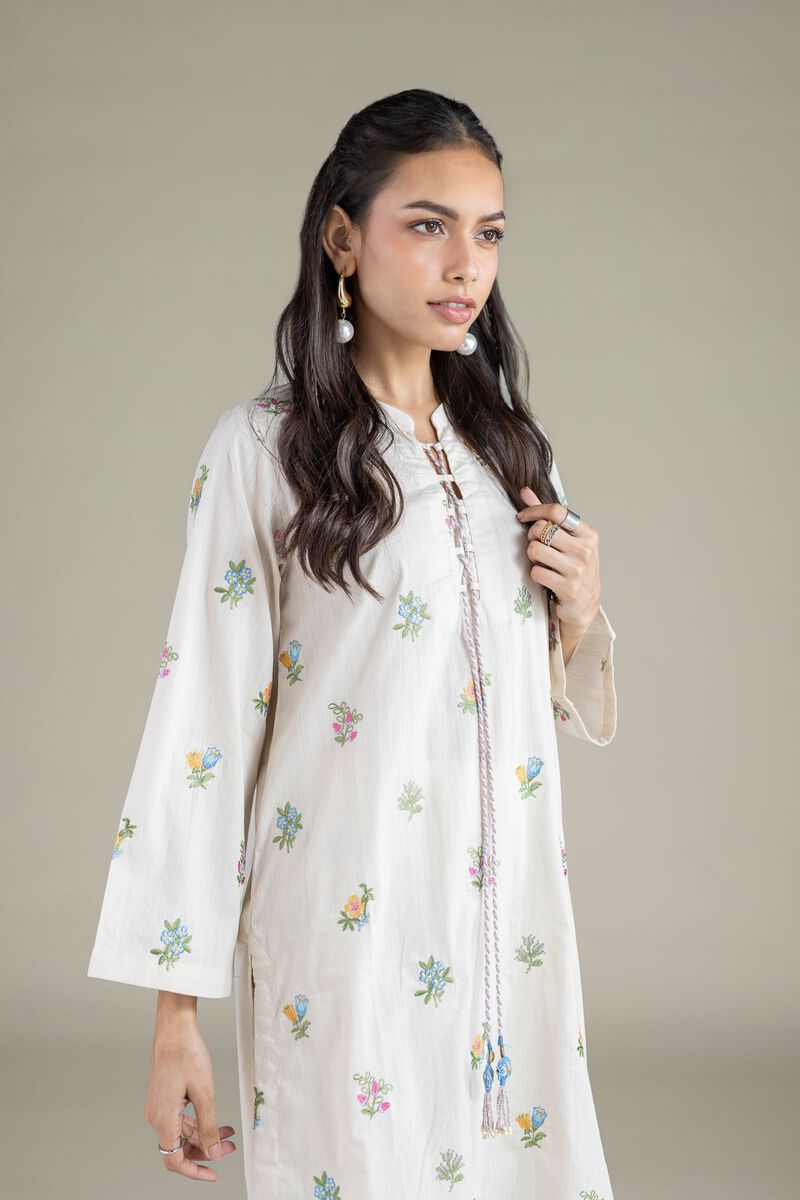 Embroidered | Textured Cambric | Floral Threadwork Kurta | USD 40.00