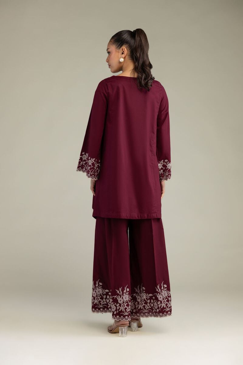 Embroidered | Cambric | Maroon Cambric Kurta | USD 40.00