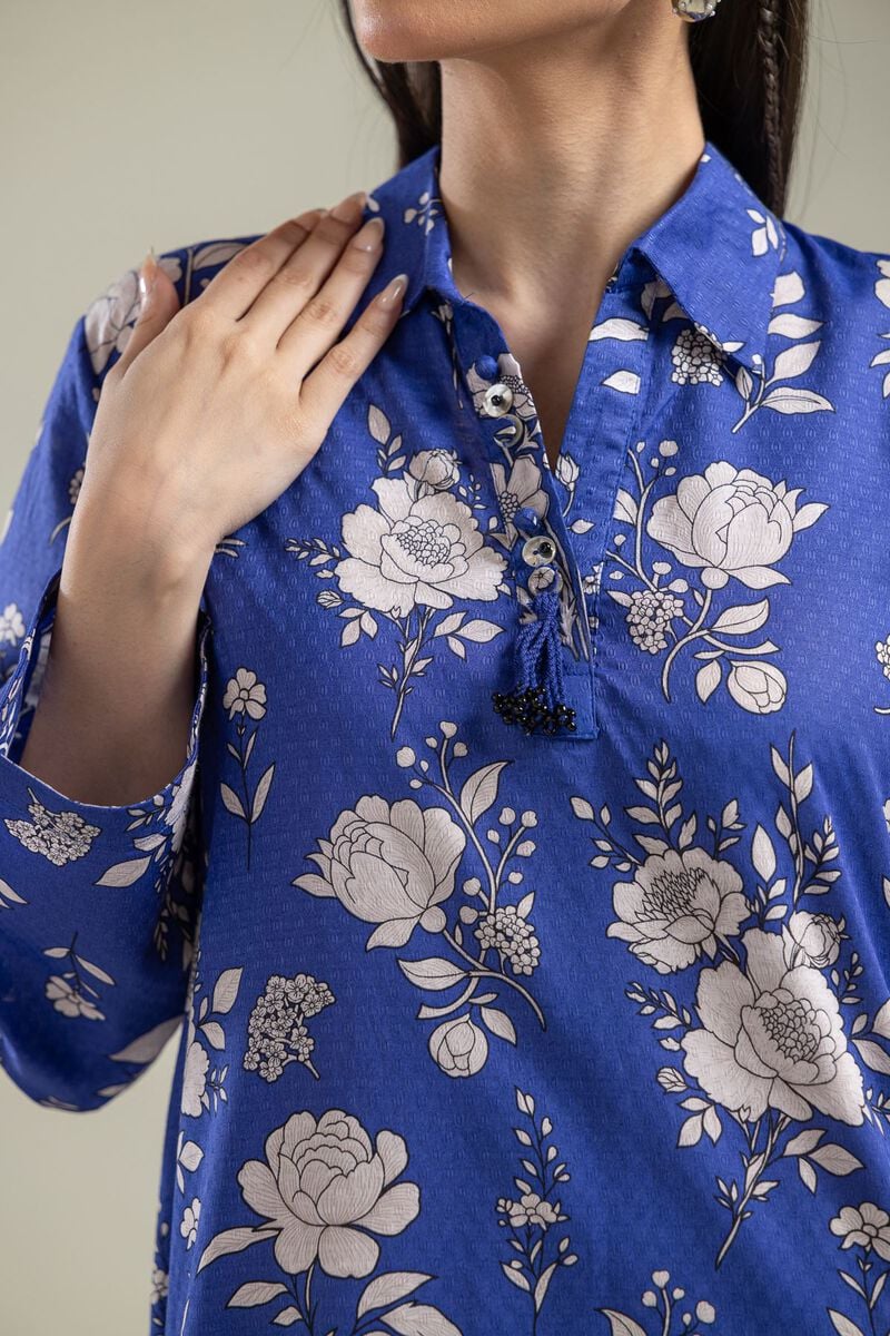 Printed | Cotton Dobby | Floral Blue Kurta | USD 30.00