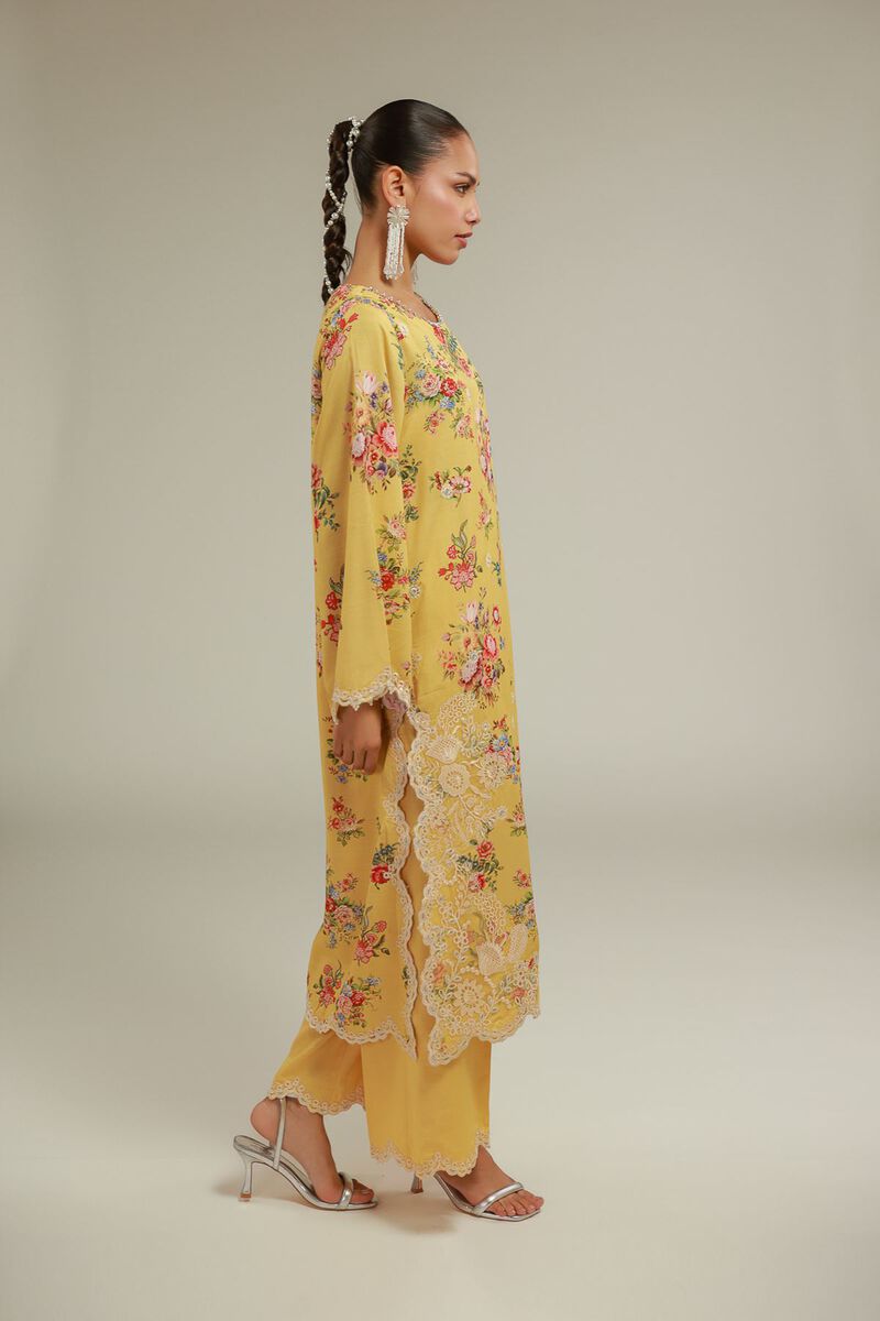 Embroidered | Raw Silk | Floral Lace Kurta | USD 70.00