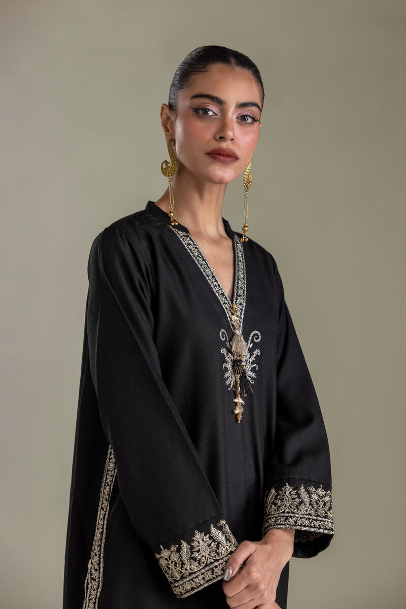 Embroidered | Heavy Blended Viscose | Long Black Kurta | USD 60.00