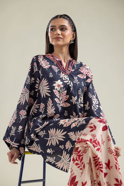 Printed | Cotton Dobby | V-Neck Navy Kurta | USD 30.00