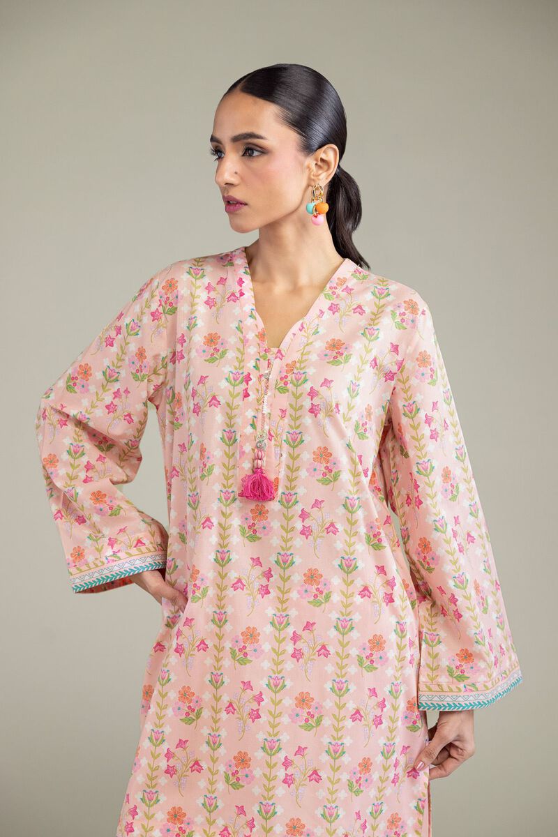 Printed | Cambric | Peach Cambric Kurta | USD 30.00