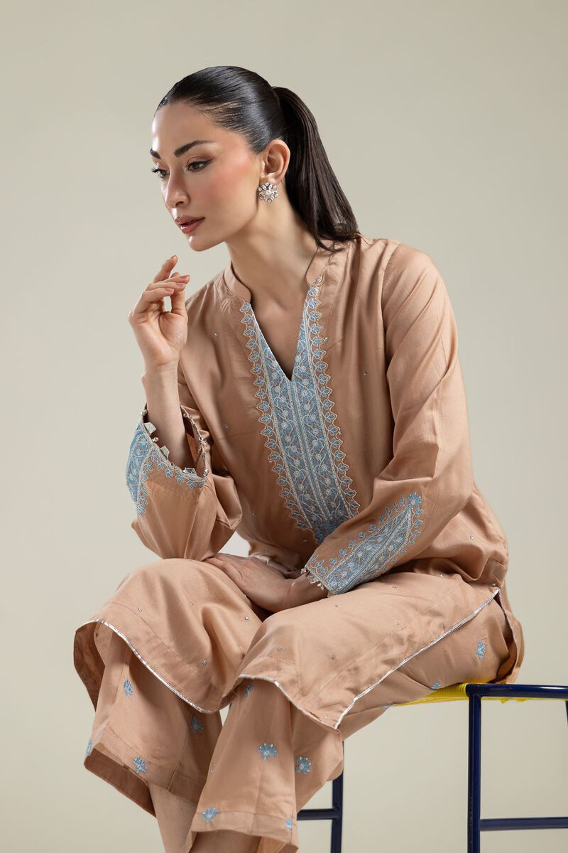 Embroidered | Textured Weave | Embroidered V-Neck Kurta | USD 40.00