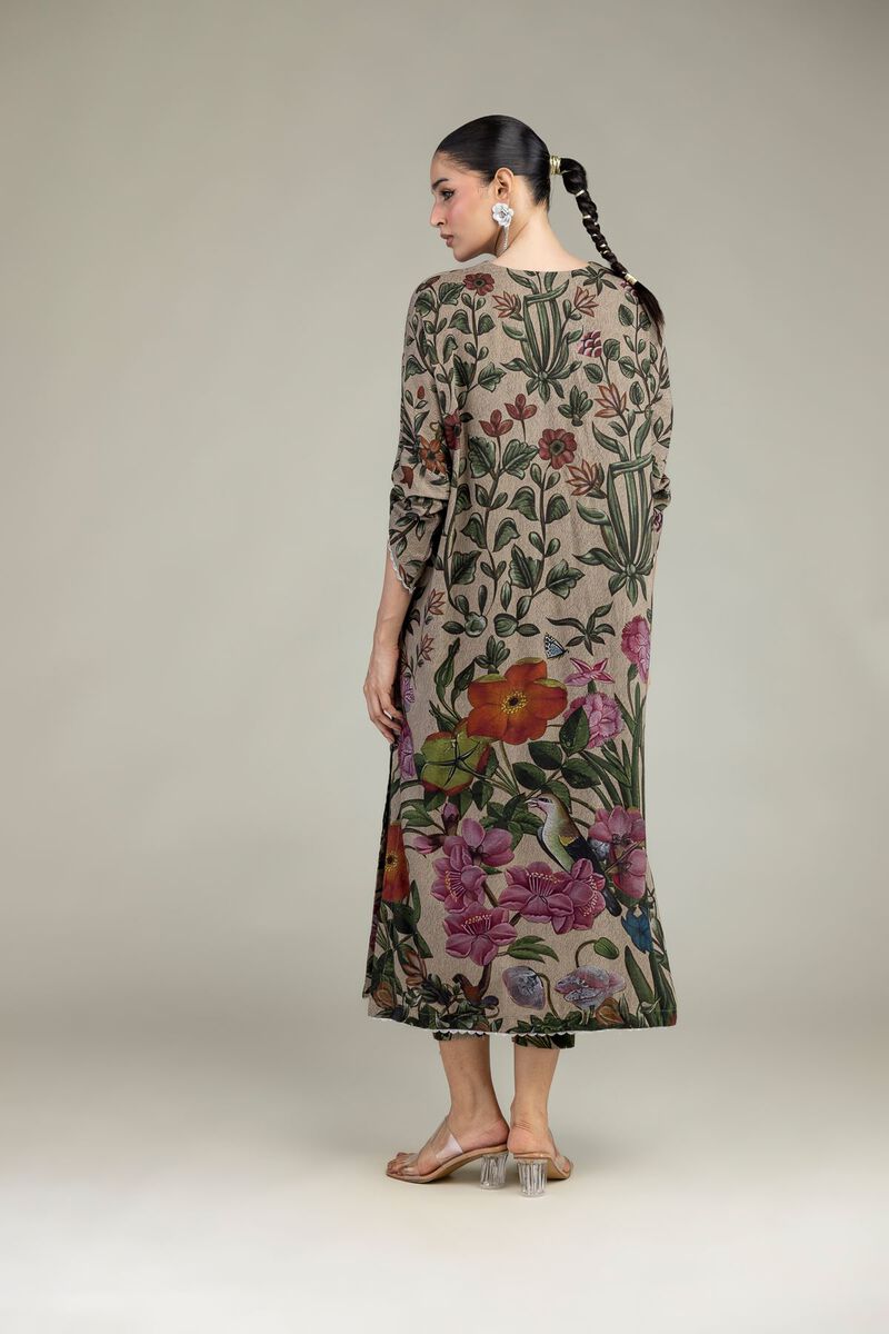 Embroidered | Raw Silk | Floral Long Kurta | USD 65.00
