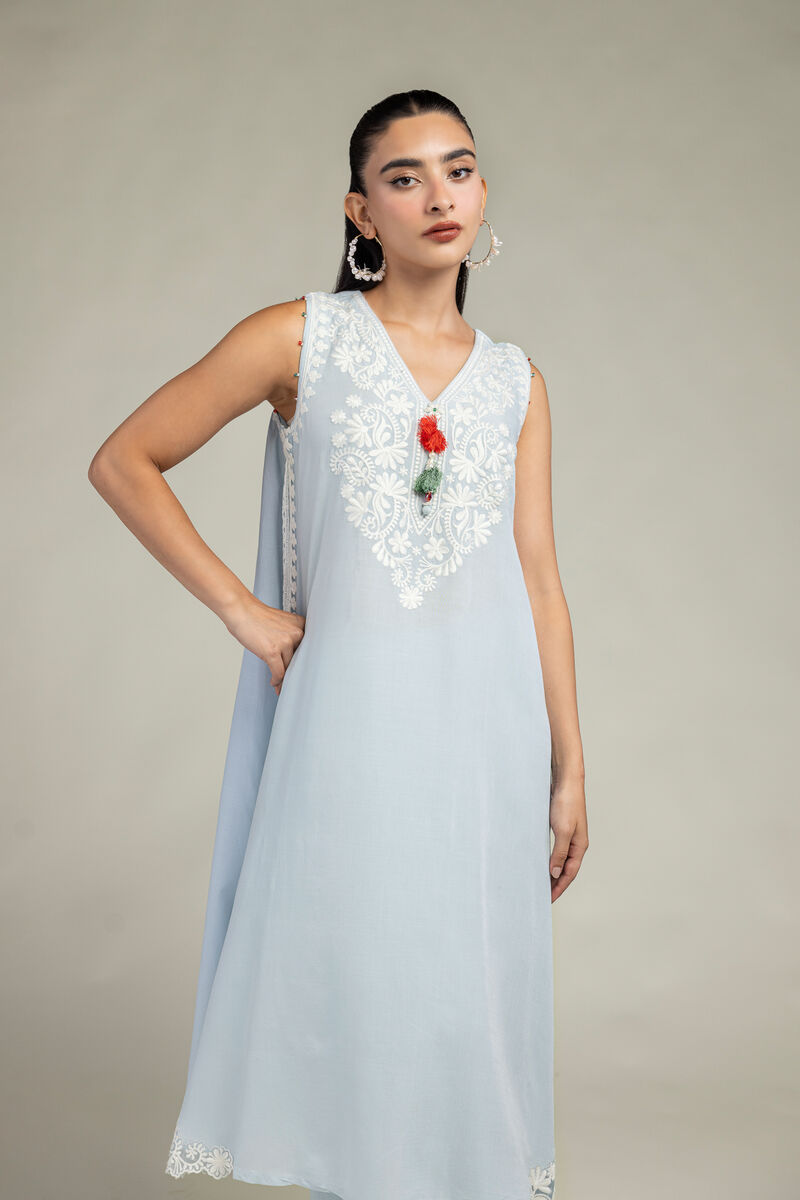 Embroidered | Raw Silk | Sleeveless V-Neck Kurta | USD 55.00