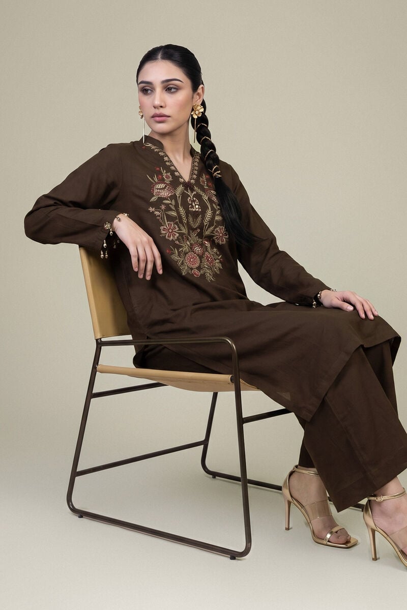 Embroidered | Raw Silk | Long V-neck Kurta | USD 60.00