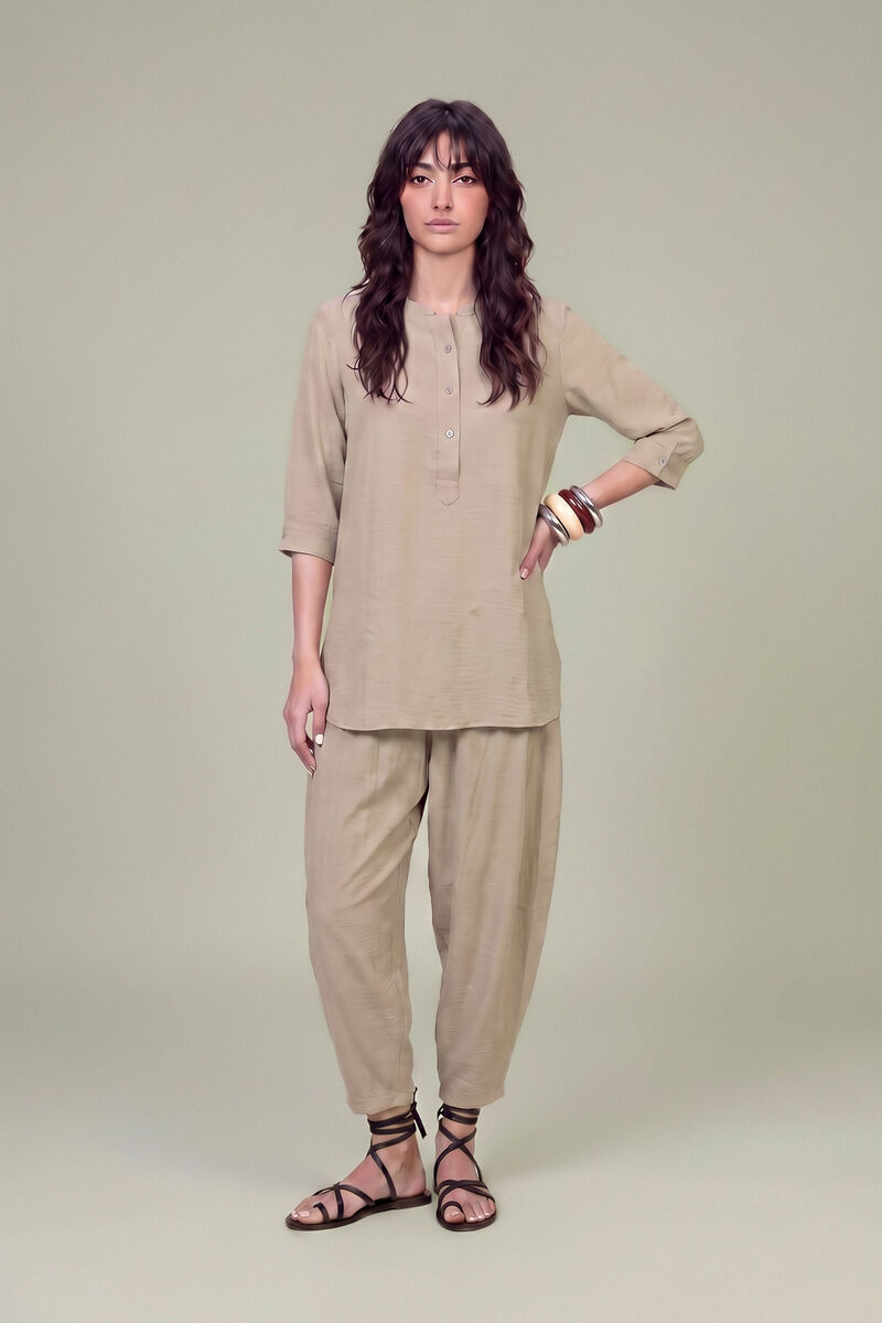 Dyed | Textured Georgette | Solid Beige Trousers | USD 35.00
