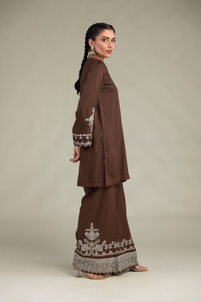Embroidered | Raw Silk | Brown Silk Pants | USD 40.00