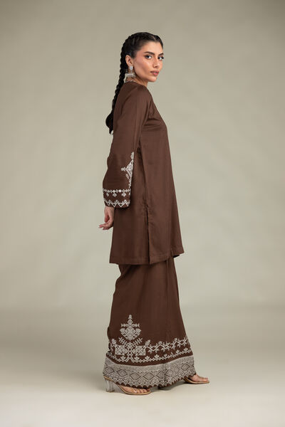 Embroidered | Raw Silk | Brown Silk Pants | USD 40.00
