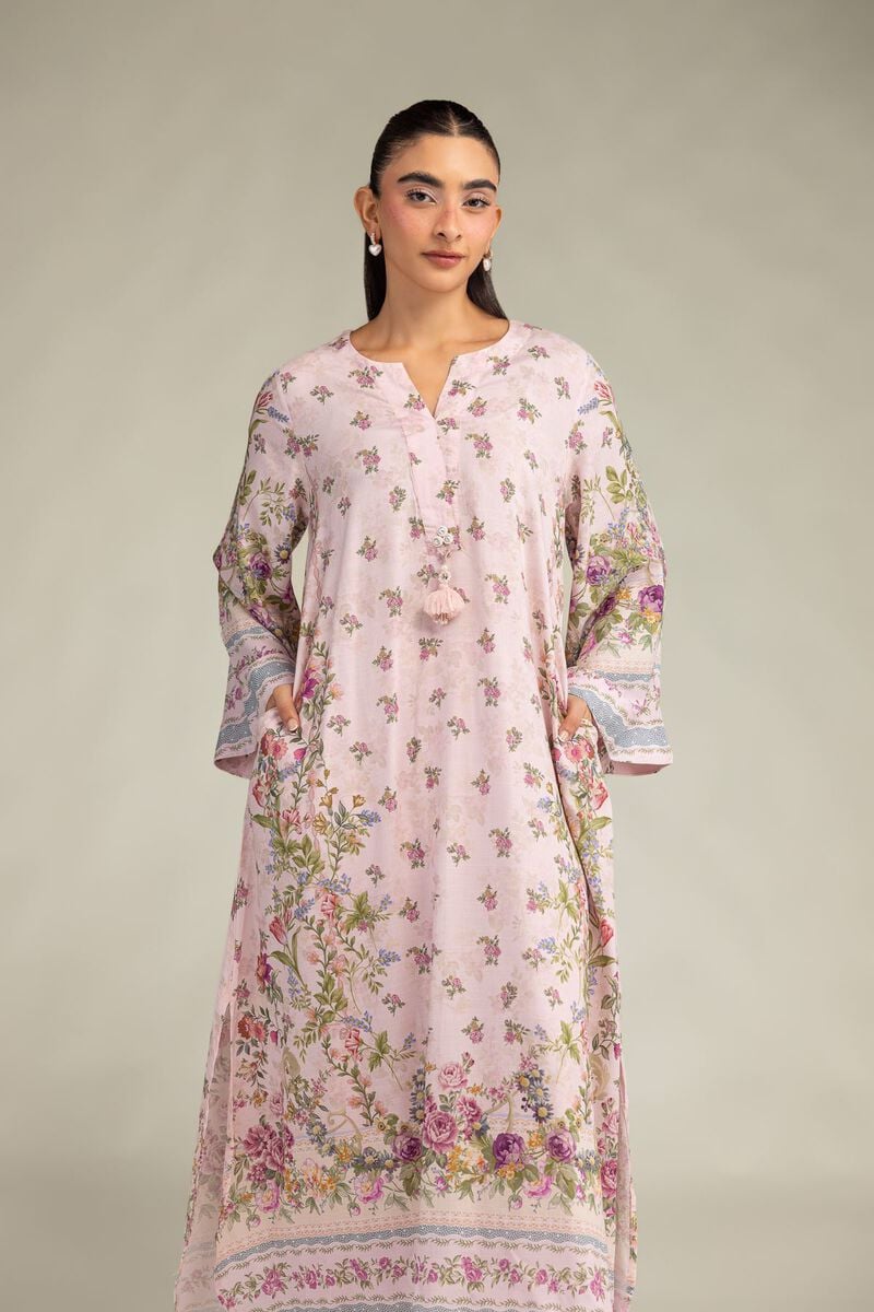 Printed | Raw Silk | Pink Silk Kurta | USD 45.00