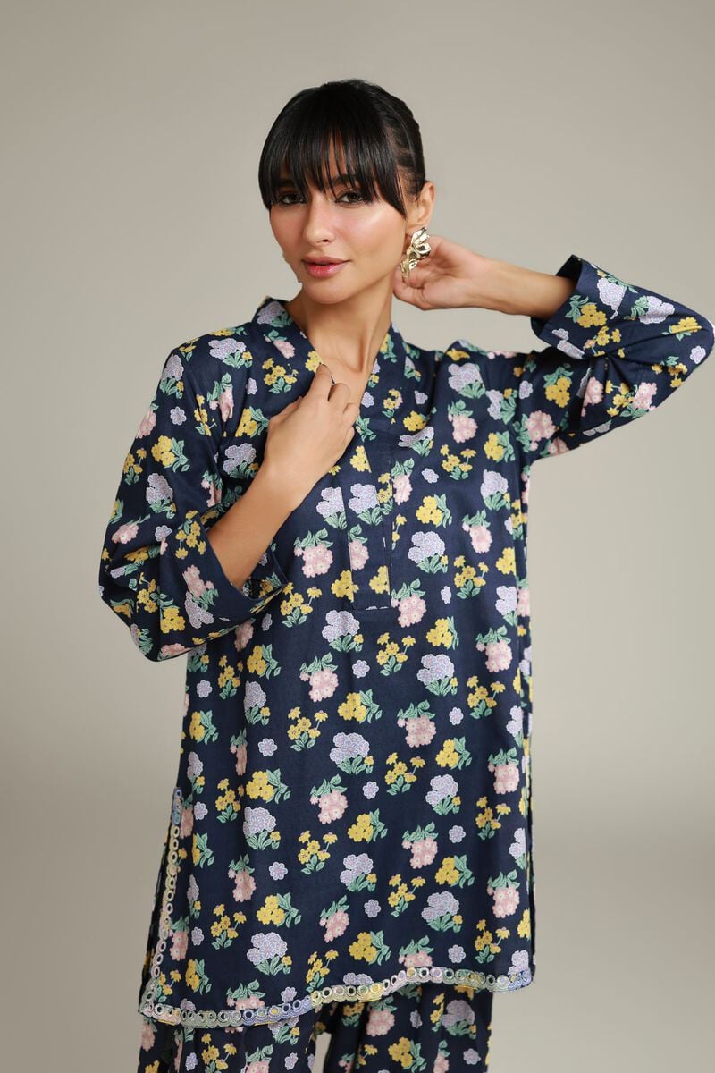 Embroidered | Cotton Dobby | Floral Navy Kurta | USD 30.00