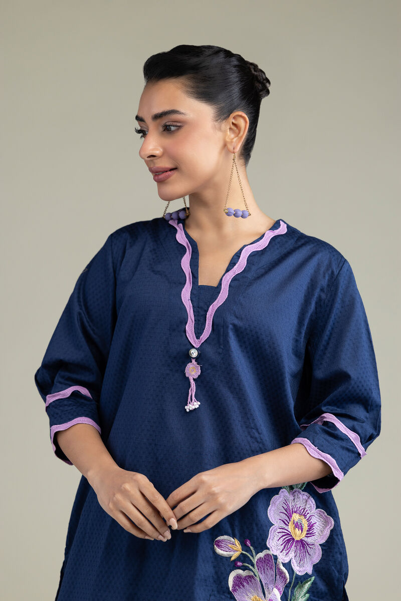Embroidered | Cotton Dobby | Floral V-Neck Kurta | USD 10.50