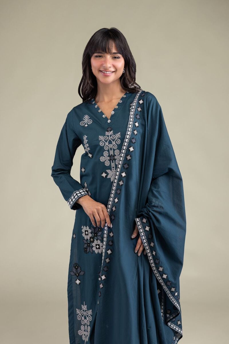 Embroidered | Lawn | Teal Lawn Dupatta | USD 30.00
